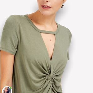 Bar III Twist Front‎ Cutout T-Shirt Dusty Olive XXS